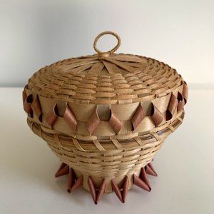 Small Boho Woven Rattan Trinket Box/Basket